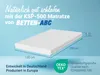 A mattress is shown with dimensions and marketing text. Produktbild-Vorschau