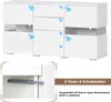 A white sideboard with drawers and doors, with icons indicating push-to-open functionality. Podgląd zdjęcia produktu