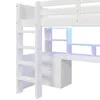 Hochbett mit Schreibtisch, LED-Streifen, Schubladen, Regal, Produktbild-Vorschau 11