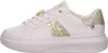 A side view of a white sneaker with gold accents. Produktbild-Vorschau