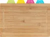 A top-down view of a bamboo cutting board with four colored tabs, each featuring a different food icon. Anteprima dell’immagine prodotto