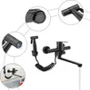 A collage of images showing a black kitchen faucet with a side sprayer, including close-ups of its components and a view of it installed over a sink. Náhled obrázku produktu