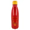 A red water bottle with an Iron Man design and a yellow cap, presented against a white background. Podgląd zdjęcia produktu