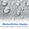 Close-up of water droplets on a grey fabric surface, with German and English text overlay. Náhled obrázku produktu