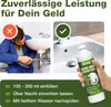 A collage showing a plumber working on a sink, a sink with a product bottle, and instructions for using the product. Produktbild-Vorschau