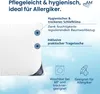 A close-up of a white pillow with text overlays describing its features and benefits. Produktbild-Vorschau