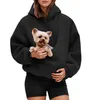 Kattenhoodie, oversized, uni, met kattenzakje, fleece, Productafbeelding-voorbeeld 1