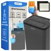A collage of product packaging, a smartphone displaying an app, and the dehumidifier itself, along with spare filters. Náhľad obrázku produktu
