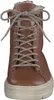 A close-up, front-facing view of a brown leather boot with white laces and fur trim. Anteprima dell’immagine prodotto
