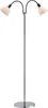 A modern, double-headed floor lamp with a chrome finish and white frosted glass shades, presented against a plain white background. Náhled obrázku produktu