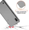 A transparent phone case is shown on a white background, with graphics illustrating its shock absorption features. Produktbild-Vorschau