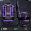 A gaming chair shown from the front and side with dimensions and specifications overlaid. Produktbild-Vorschau