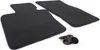 A pair of black car floor mats and securing clips on a white background. Produktbild-Vorschau