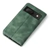 A green flip case for a Google Pixel 8 phone, shown from a top-down diagonal angle. Produktbild-Vorschau