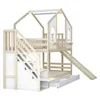 A children's bunk bed with a slide and stairs, set against a white background. Produktbild-Vorschau