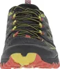 A front view of a black and yellow hiking shoe. Produktbild-Vorschau