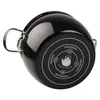 The bottom of a black pot is shown, with text and icons indicating its compatibility with different stovetops. Podgląd zdjęcia produktu