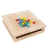 A wooden board game with colorful marbles arranged on it. Voir les images du produit