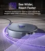 A robot vacuum cleaner is shown on a floor with purple light projections indicating its sensor range and cleaning path. Anteprima dell’immagine prodotto