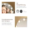 A collage of images showing a makeup mirror with lights, a close-up of the mirror's magnification feature, and a detail of the LED lights. Podgląd zdjęcia produktu
