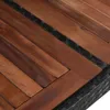 A close-up view of a wooden table surface with a woven black border. Produktbild-Vorschau