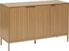 A wooden sideboard with two doors and a metal base. Podgląd zdjęcia produktu