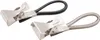 Two towel clips with loops, one black and one silver, against a white background. Produktbild-Vorschau