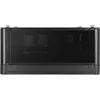 A black computer case with a glass side panel, shown from the front. Anteprima dell’immagine prodotto