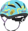 A child's bicycle helmet with a blue background and a cartoonish design. Produktbild-Vorschau