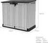 A grey and black outdoor storage box with dimensions indicated. Náhled obrázku produktu