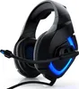 A black gaming headset with blue LED accents is shown against a white background. Náhled obrázku produktu