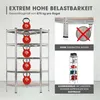 A marketing image showcasing a heavy-duty shelving unit with weights on it, and other promotional graphics. Anteprima dell’immagine prodotto