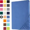 A blue fitted sheet is shown on a white background. Produktbild-Vorschau