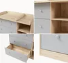 Collage of close-up shots of a dresser with drawers and shelves, highlighting its construction and details. Produktbild-Vorschau