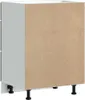 The back and side view of a kitchen cabinet base with adjustable legs. Náhled obrázku produktu