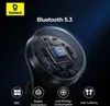 A close-up view of a black earbud with its internal circuitry visible, set against a dark blue and black background. The image highlights features like Bluetooth 5.3 and includes icons representing BSC, Stable Connection, Less Energy Consumption, and Low-L Anteprima dell’immagine prodotto