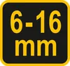A black square with rounded corners and a yellow border. Inside, yellow text reads "6-16 mm". Produktbild-Vorschau