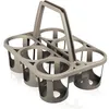 A gray plastic bottle carrier with a handle, designed to hold six bottles. Produktbild-Vorschau