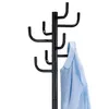 A black coat rack with a light blue shirt hanging on one of the hooks, against a white background. Náhled obrázku produktu