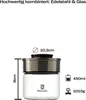 A diagram showing the dimensions and capacity of a glass storage jar with a metal lid. Produktbild-Vorschau