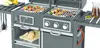 A close-up view of a Tepro Kohle-Gas-Kombigrill "Toronto Kombi" with food being cooked on the grill. Produktbild-Vorschau