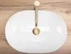 A top-down view of a white oval sink with a gold faucet. Anteprima dell’immagine prodotto