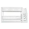 A white bunk bed with stairs and drawers, shown from the side against a white background. Náhled obrázku produktu