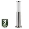 A silver and white outdoor lamp with a warranty badge. Anteprima dell’immagine prodotto
