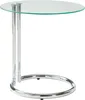 A modern side table with a round glass top and a chrome-plated metal base. Produktbild-Vorschau