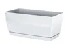A white rectangular planter with a matching saucer, shown from a slightly elevated side angle against a white background. Náhľad obrázku produktu