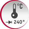 A graphic icon indicating a maximum temperature of 240 degrees Celsius. Voir les images du produit