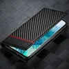A carbon fiber and leather flip case for a smartphone, shown partially open. Produktbild-Vorschau