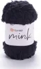 A ball of black yarn with a white label. Produktbild-Vorschau