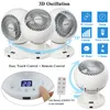 Collage of images showcasing a white oscillating fan with various features highlighted. Produktbild-Vorschau